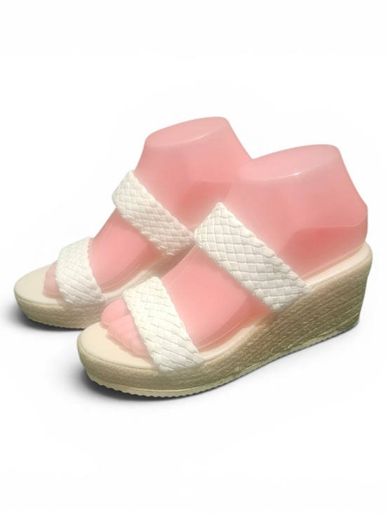 Shoes - White Woven Braided Strap Espadrille Platform Wedge Sandals